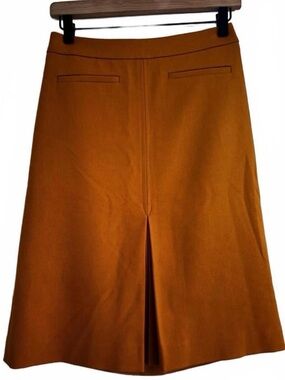 LOFT Burnt Orange Midi A-Line Skirt with Front Slit